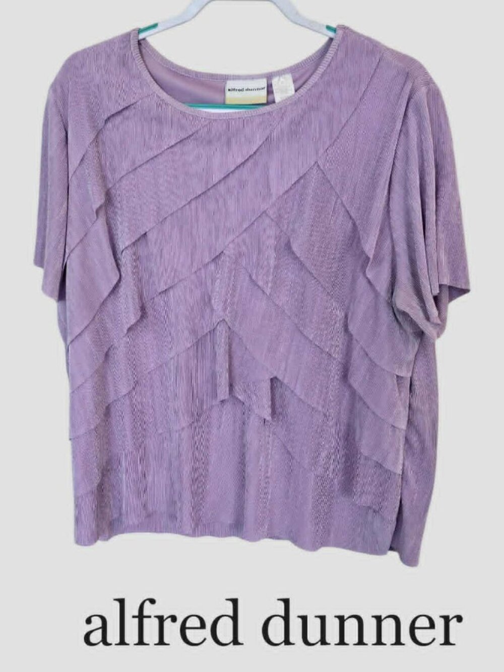 Alfred Dunner Purple micro Pleated Layered Ruffle Blouse Top Womens Plus 2X